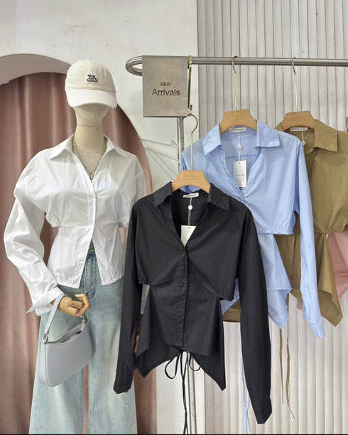Women Style Collar Down Shirt With Back Tie Shirts